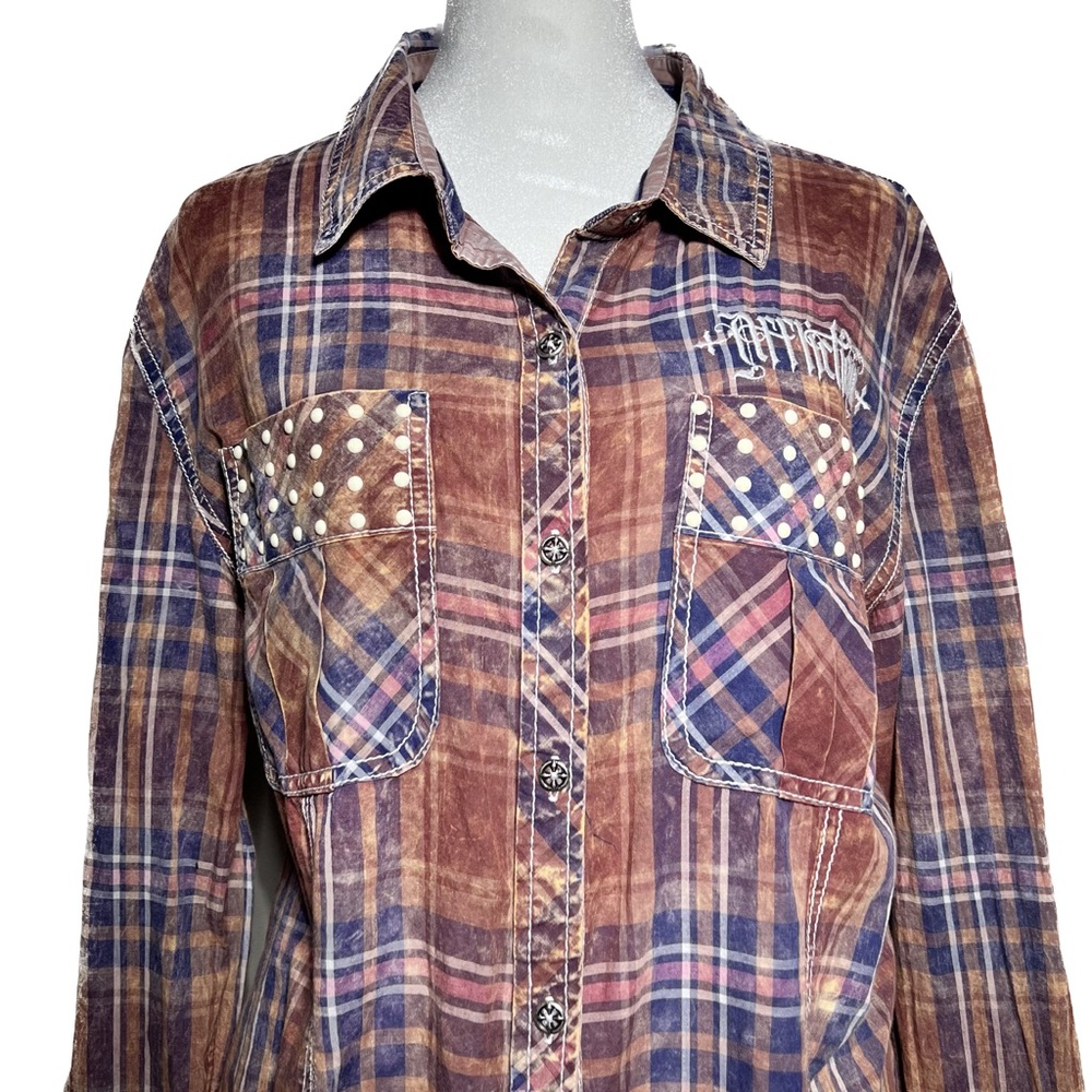 Affliction Tie Back Plaid Button Up